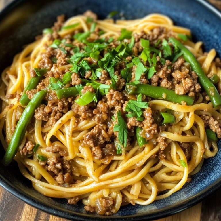 Easy One-Pan Noodles with Ground Meat and Green Beans