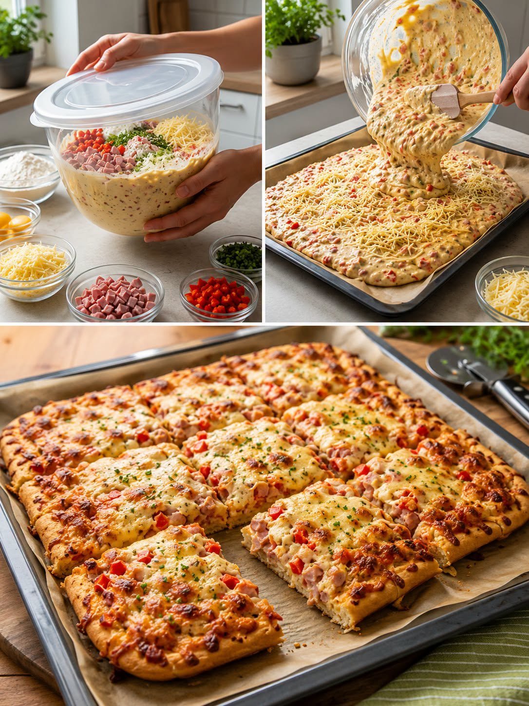 Shake pizza – dough & toppings in one bowl!