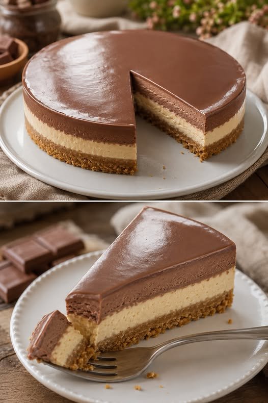 Creamy cheesecake with pistachio, Nutella and Kinder chocolate